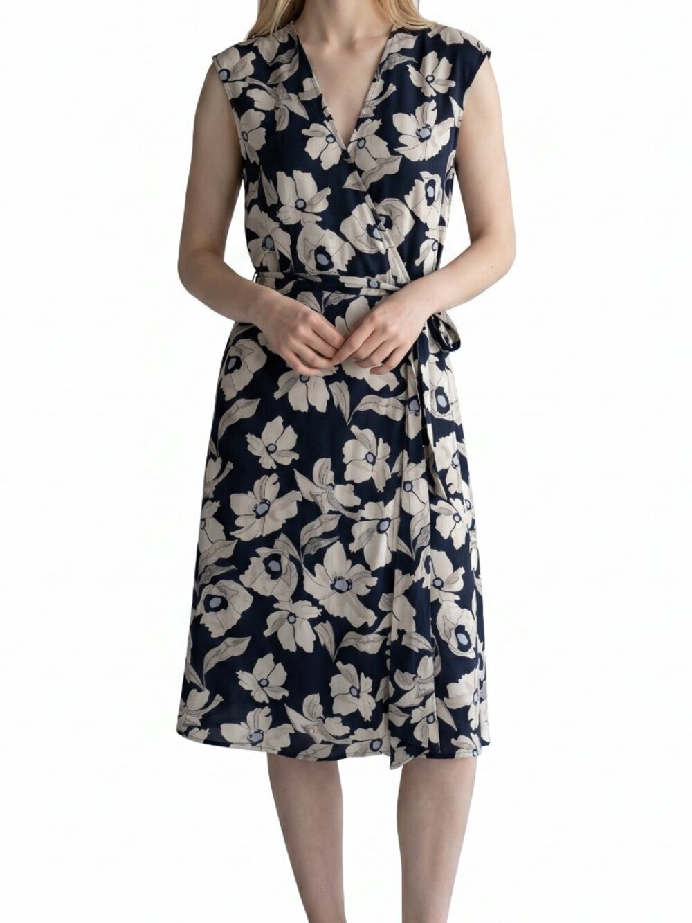 Banana Republic Petite Navy Floral Wrap Maxi Dress with Tie Waist, Size 6P - Picture 1 of 5